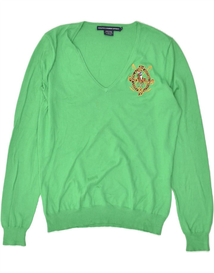 RALPH LAUREN Womens V-Neck Jumper Sweater UK 14 Large Green | Vintage Ralph Lauren | Thrift | Second-Hand Ralph Lauren | Used Clothing | Messina Hembry 