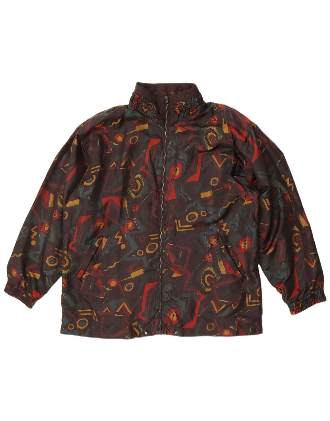 Lavon Kvinder abstrakt mønster Bomber Jacket UK 16 Stor sort nylon