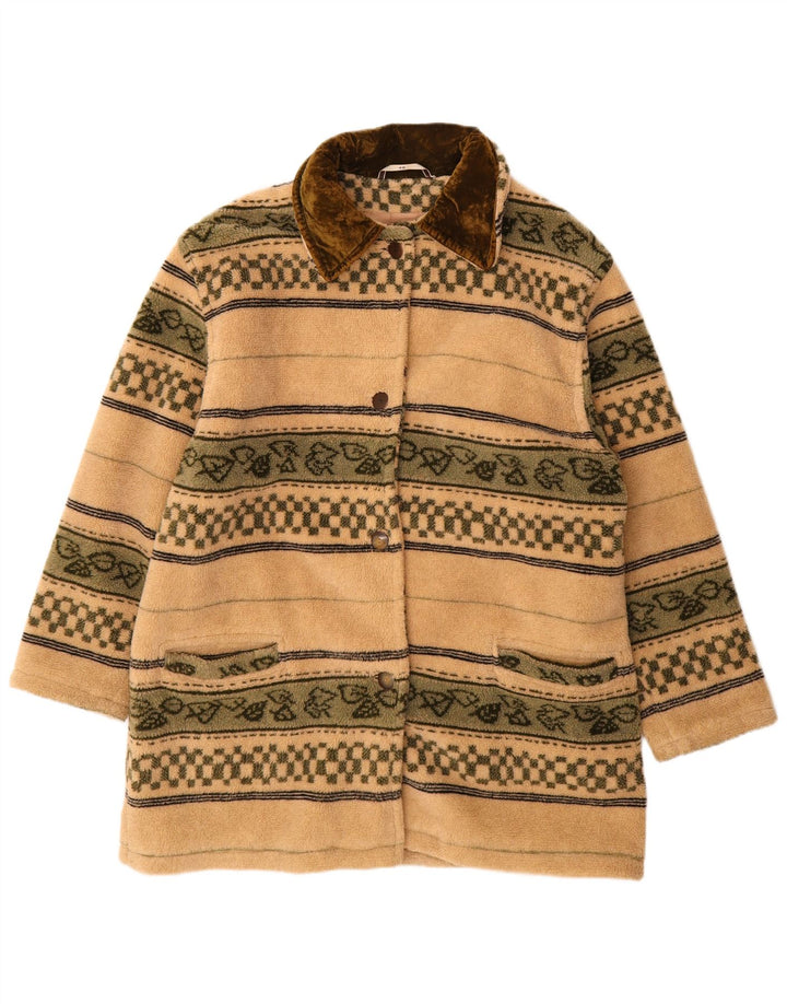 Vintage oversize fleeceoverfrakke til kvinder EU 40 Medium beige stribet