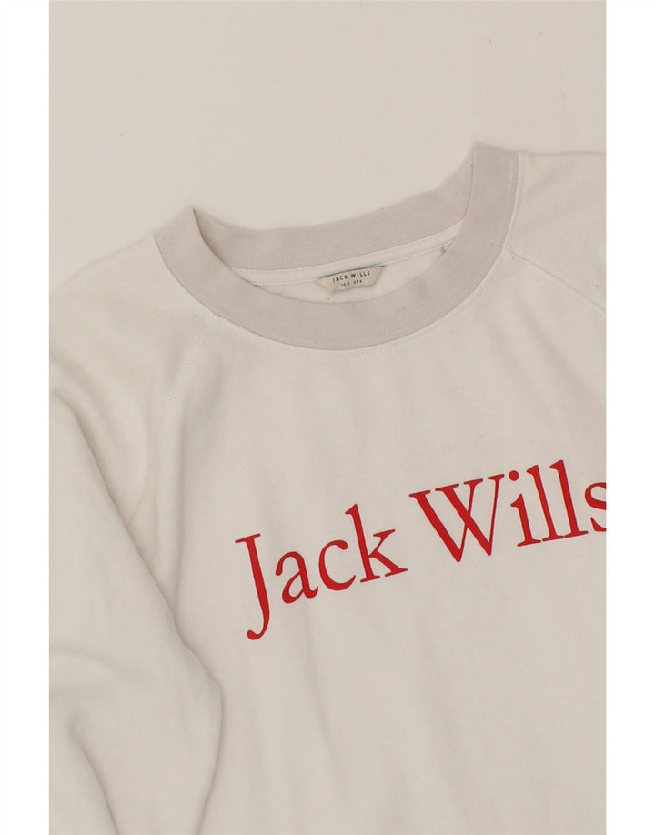 JACK WILLS Womens Oversized Graphic Sweatshirt Jumper UK 8 Small White Vintage Jack Wills and Second-Hand Jack Wills from Messina Hembry 