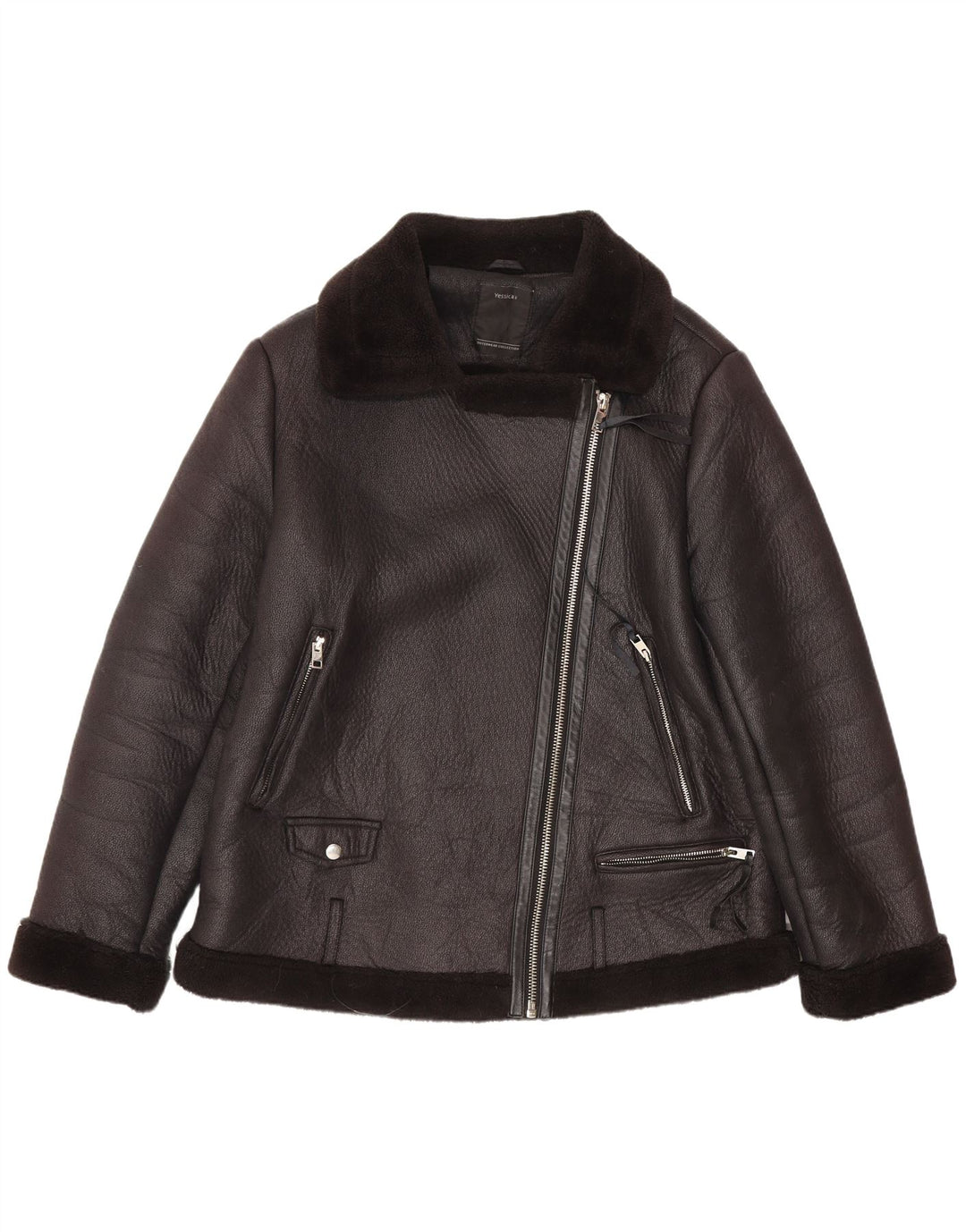 C&A Womens Sherpa Biker-jakke i imiteret læder EU 44 XL Sort polyester