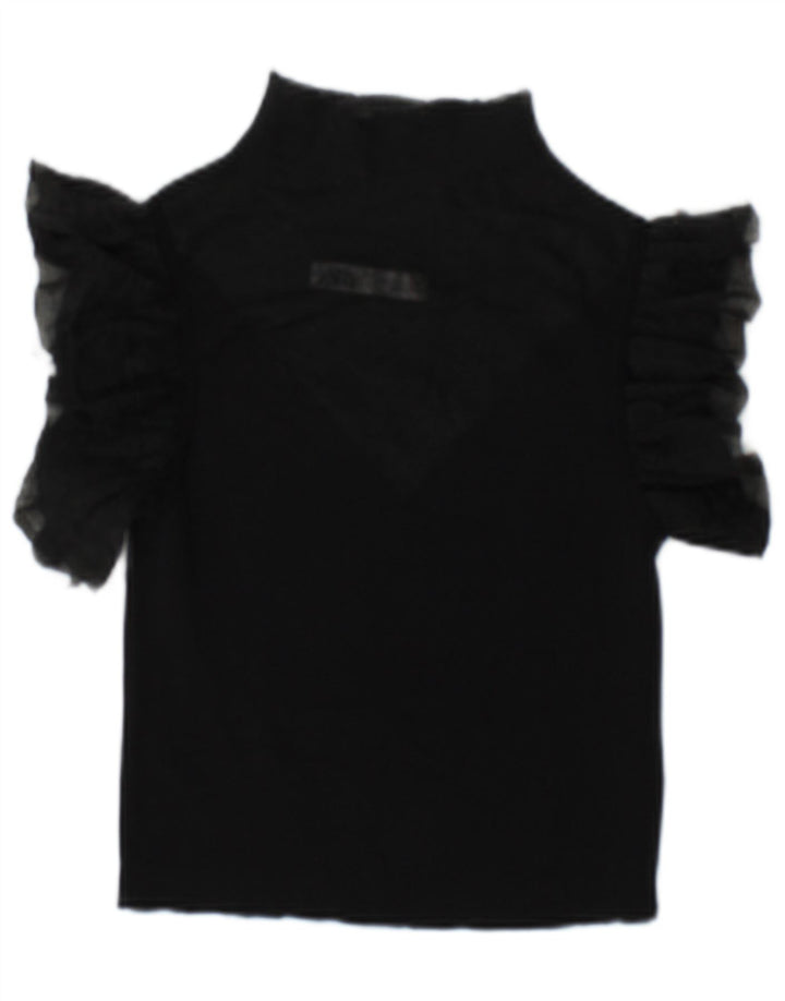 Zara Dame See Through Bluse Top UK 10 Small Black Viscose