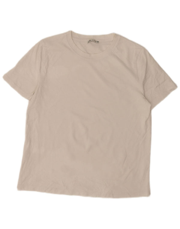 Zara Dame T-Shirt Top UK 16 Stor Hvid Bomuld