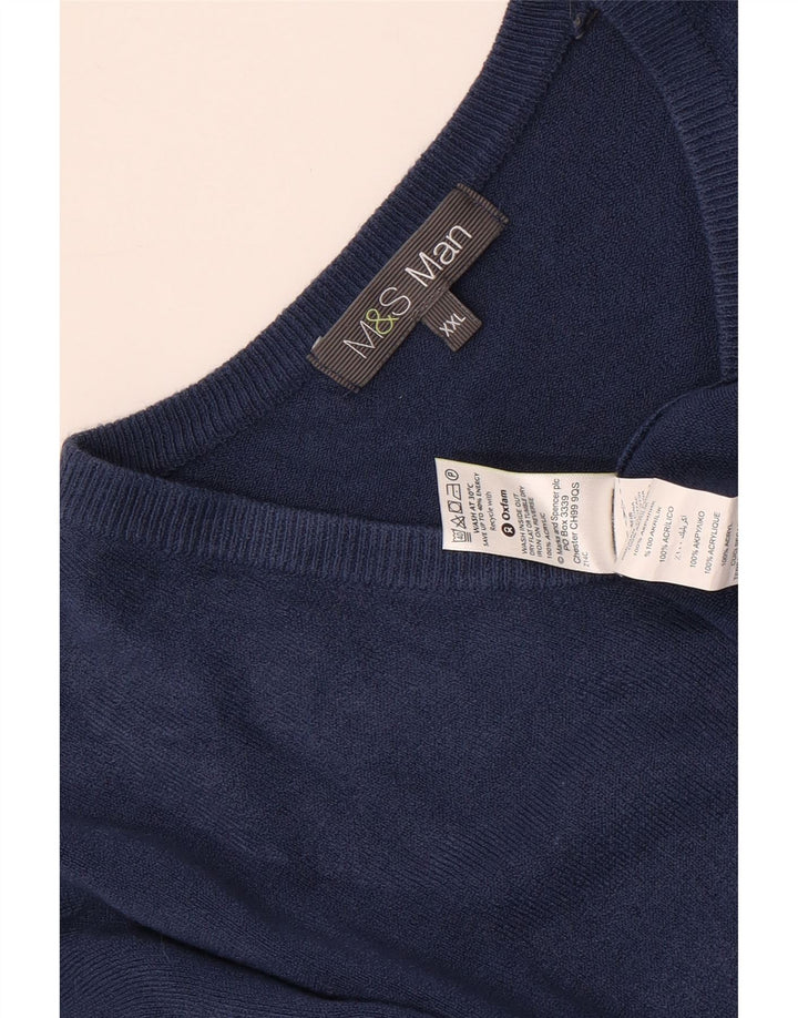 MARKS & SPENCER Herre V-hals sweater 2XL Blå Akryl