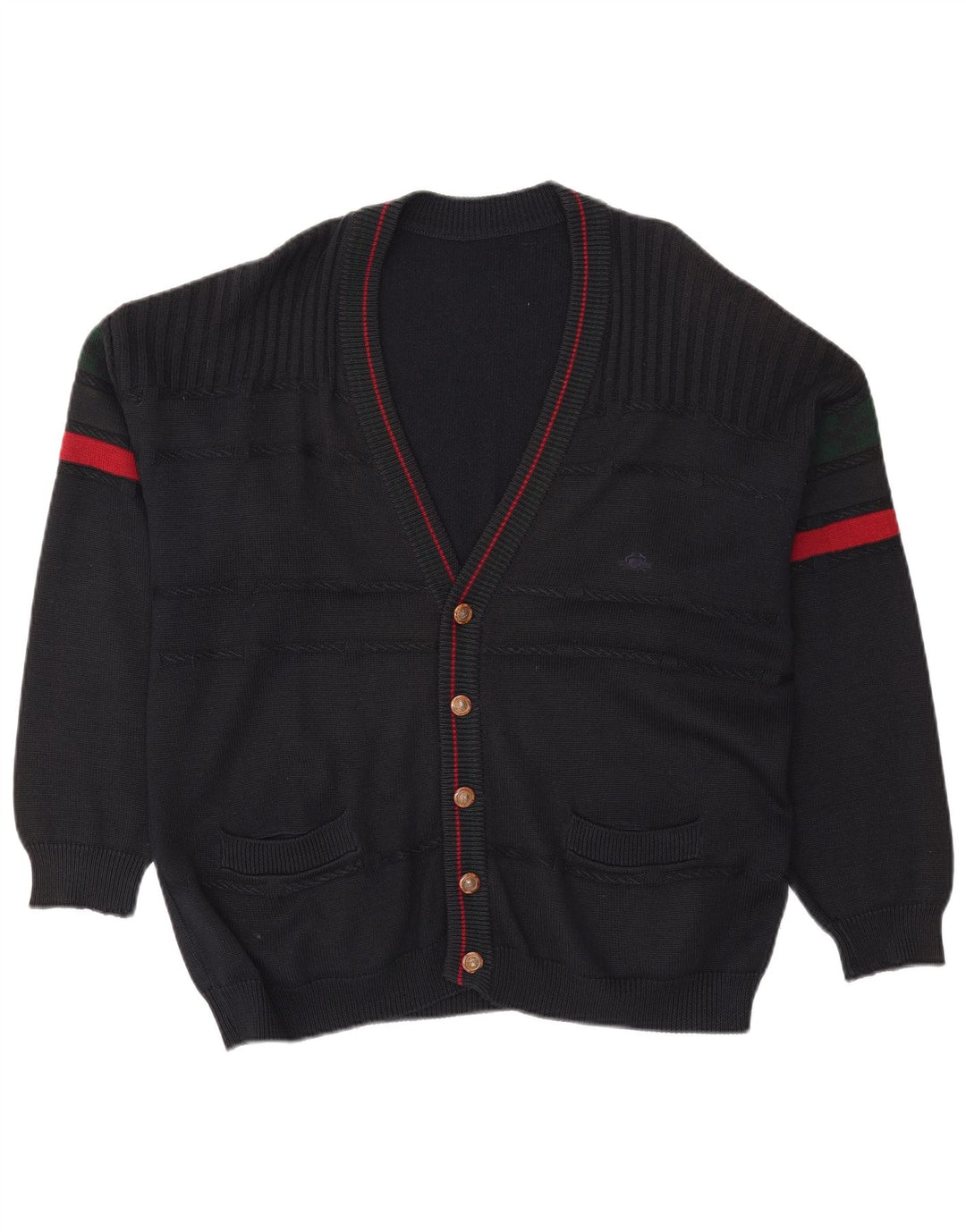 Vintage herre cardigan sweater XL Sort Colourblock