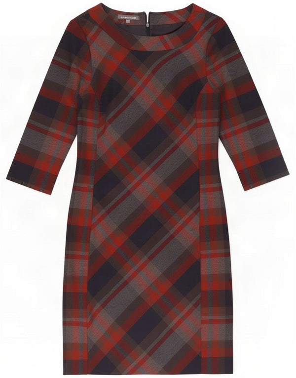 Laura Ashley Dame 3/4-ærmet Skedekjole UK 10 Small Navy Blue Plaid