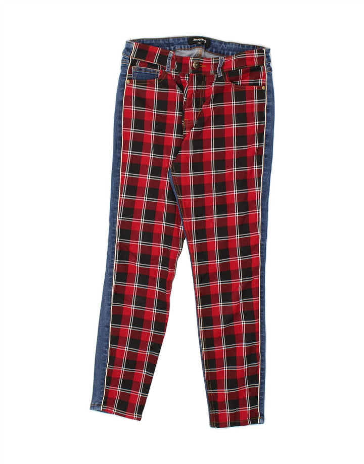 DESIGUAL Womens Slim Jeans W30 L27 Red Check Polyester Vintage Desigual and Second-Hand Desigual from Messina Hembry 