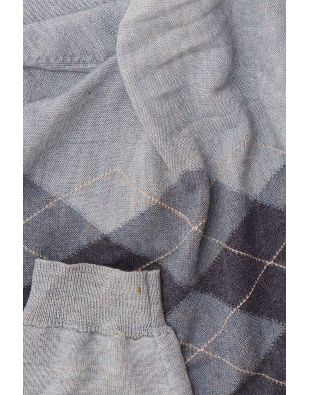 BANANA REPUBLIC Mens V-Neck Jumper Sweater Large Blue Argyle/Diamond