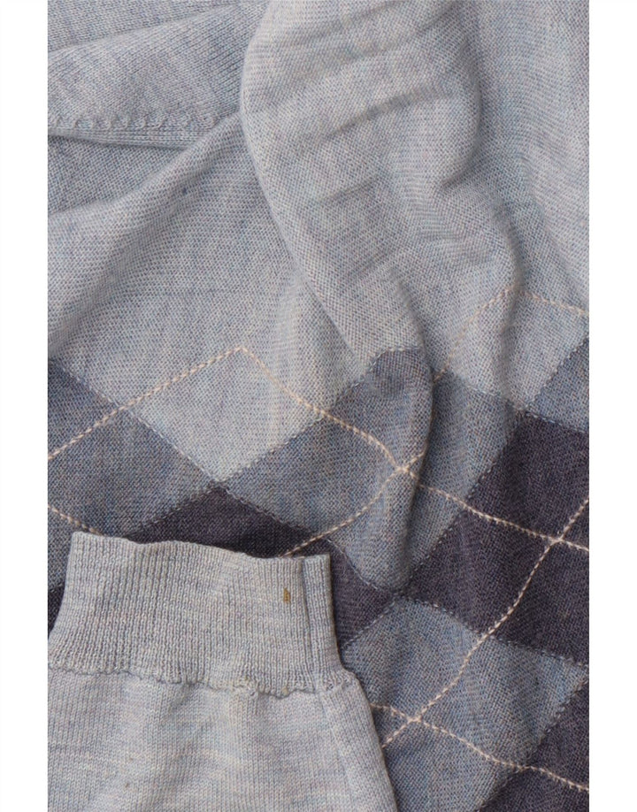 BANANA REPUBLIC Mens V-Neck Jumper Sweater Large Blue Argyle/Diamond