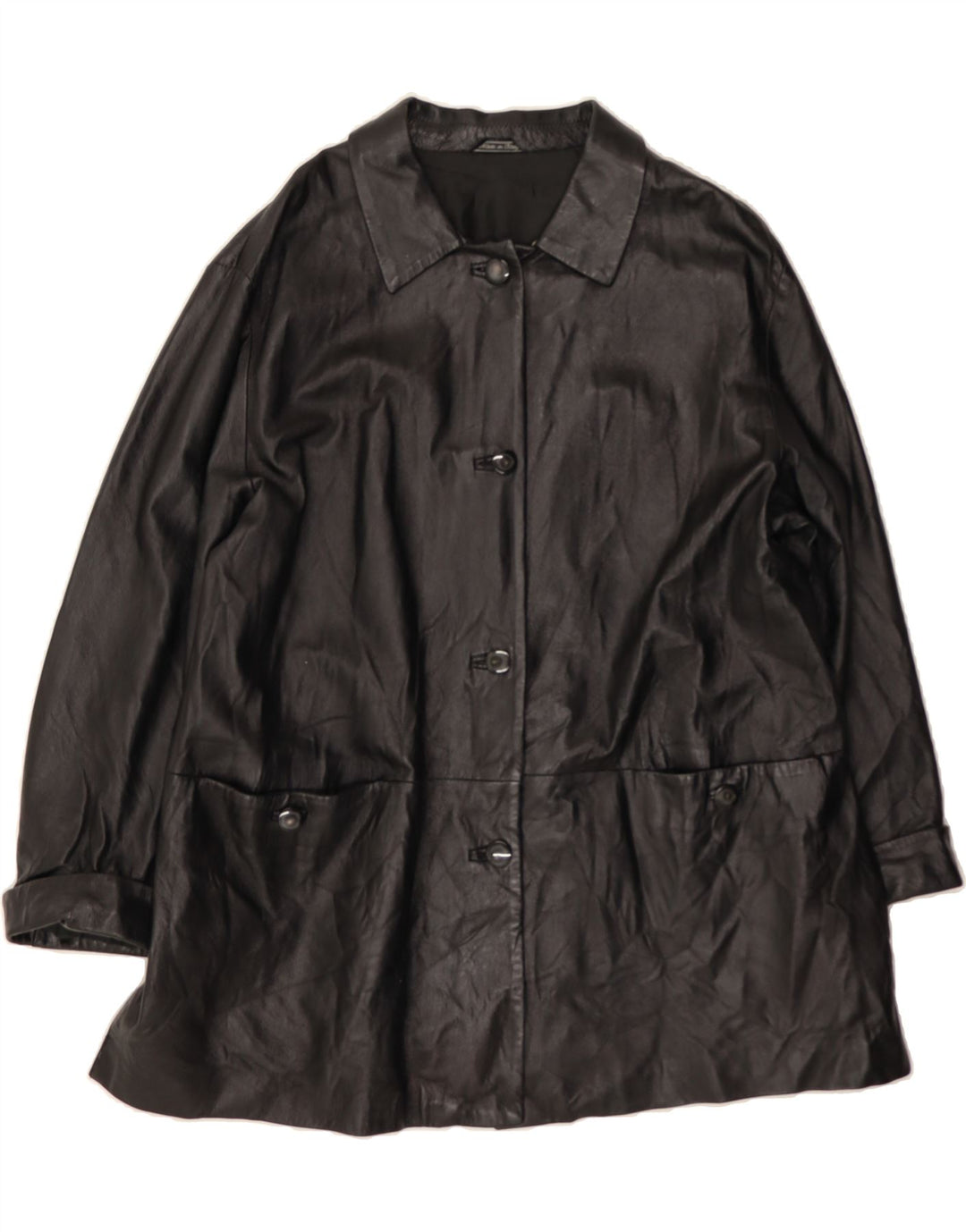 VINTAGE Womens Leather Coat UK 18 XL Black Vintage Vintage and Second-Hand Vintage from Messina Hembry 