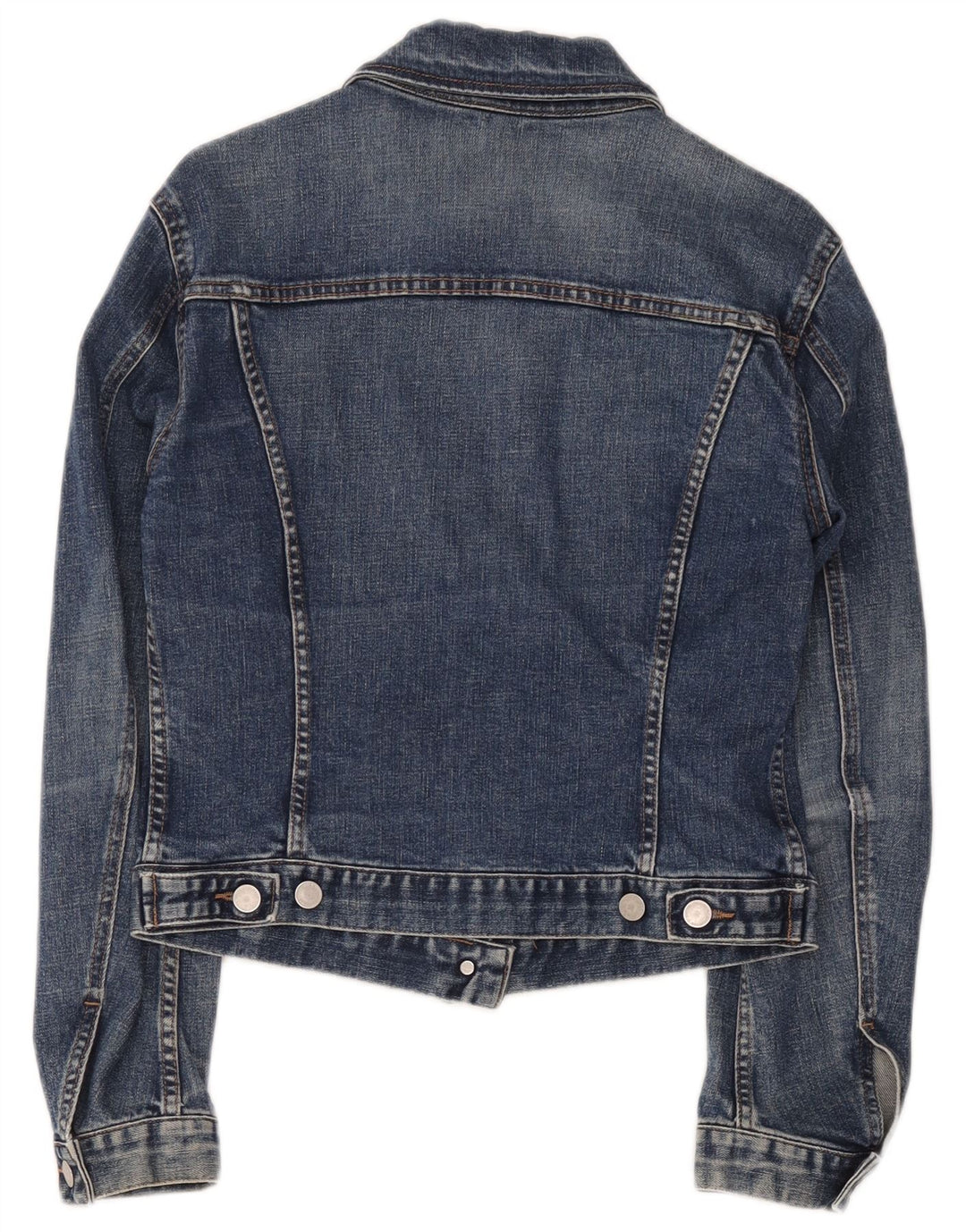 Benetton Dame Crop Denim Jacket UK 12 Medium Blue Bomuld
