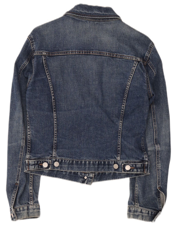Benetton Dame Crop Denim Jacket UK 12 Medium Blue Bomuld