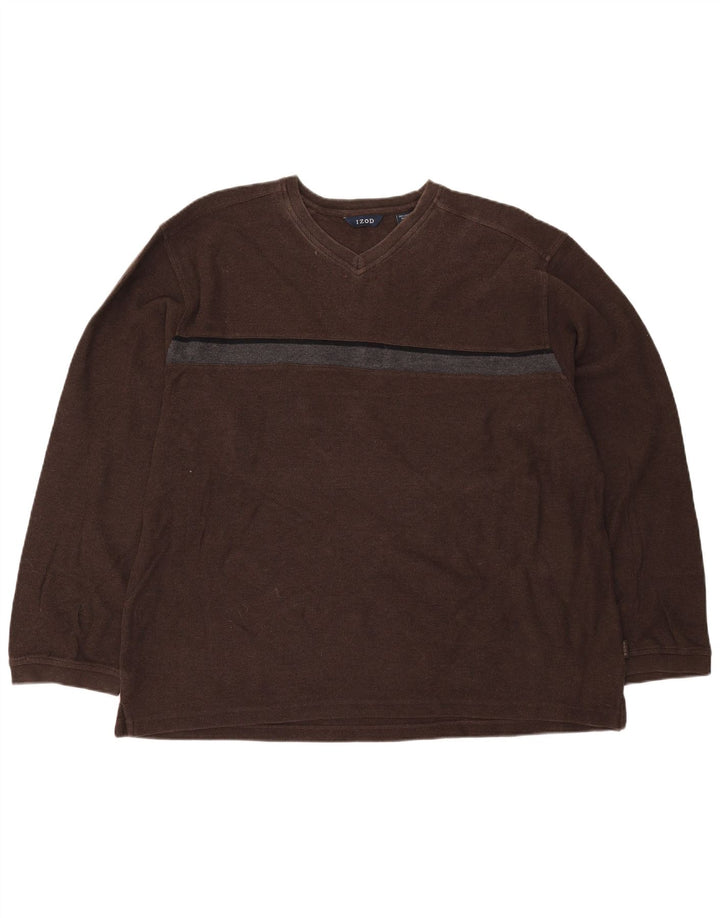 IZOD Herre Top Langærmet 2XL Brun Colourblock Bomuld