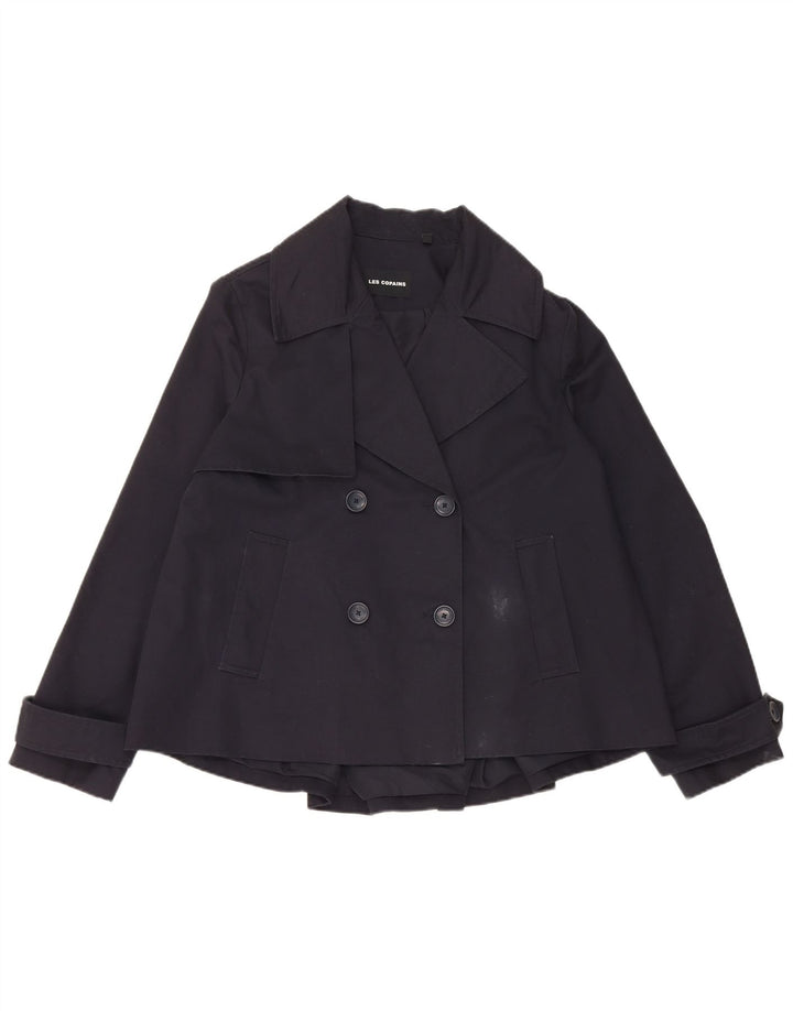 Les Copains Dame Oversized Pea Coat UK 10 Small Navy Blue Bomuld