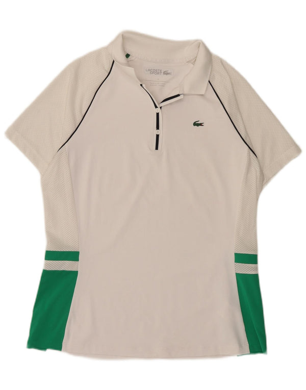 Lacoste Dame Polo Shirt Str. 42 Large White Colourblock Polyester