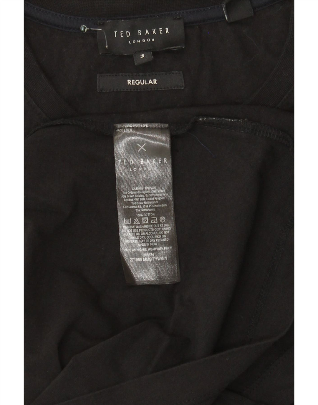 Ted Baker Herre Regular T-Shirt Top Størrelse 3 Medium Sort Bomuld