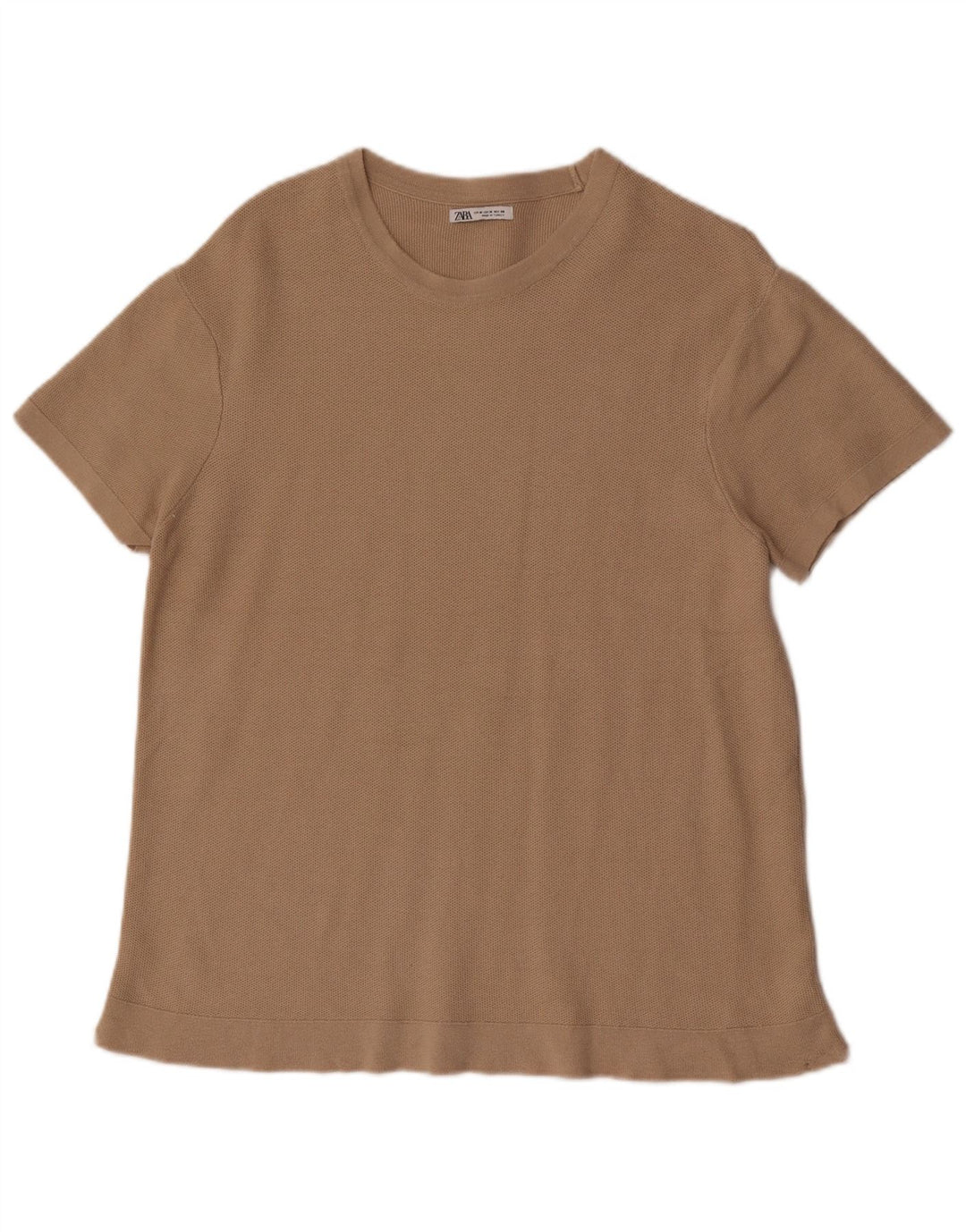 Zara Herre kortærmet T-shirt Top Medium Brun Bomuld