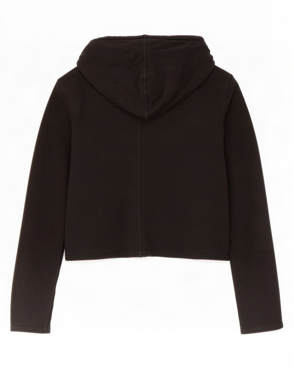 Calvin Klein Dame Crop Graphic Hoodie Jumper UK 10 Small Black Bomuld