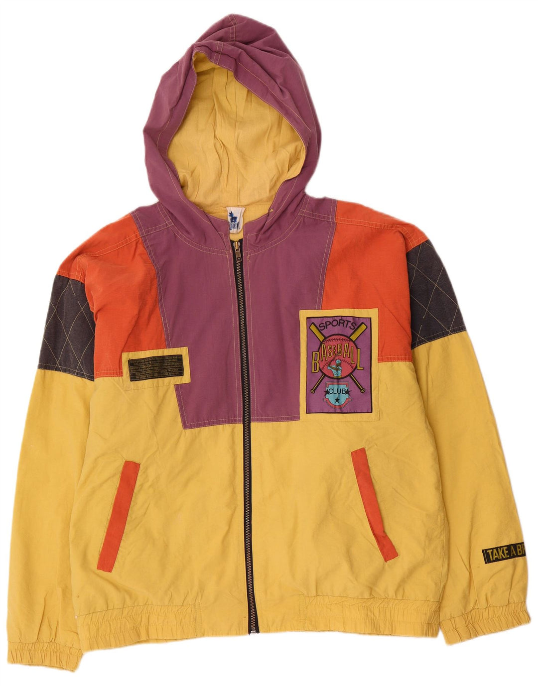 Rodeo Herre Loose Fit Graphic Bomber Jacket UK 38 Medium Yellow Colourblock