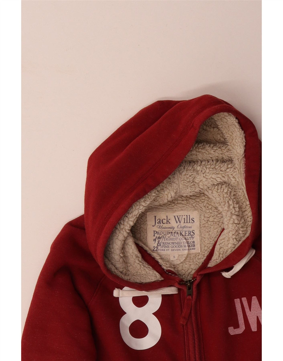 JACK WILLS Herre grafisk hættetrøje med lynlås lille rød bomuld