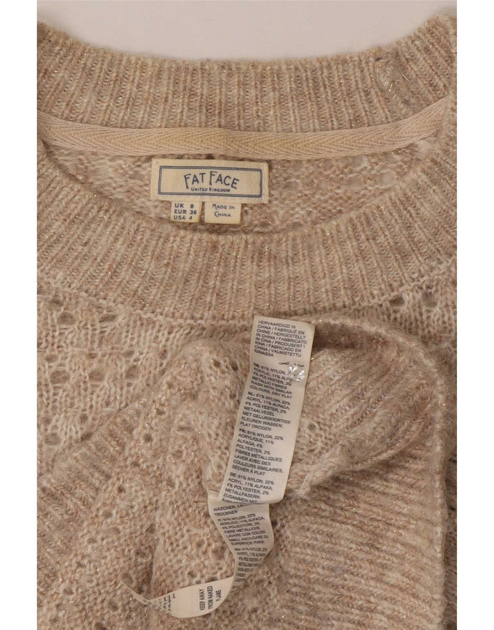 Fat Face Dame Oversized Boat Neck Jumper Sweater UK 8 Small Beige Nylon