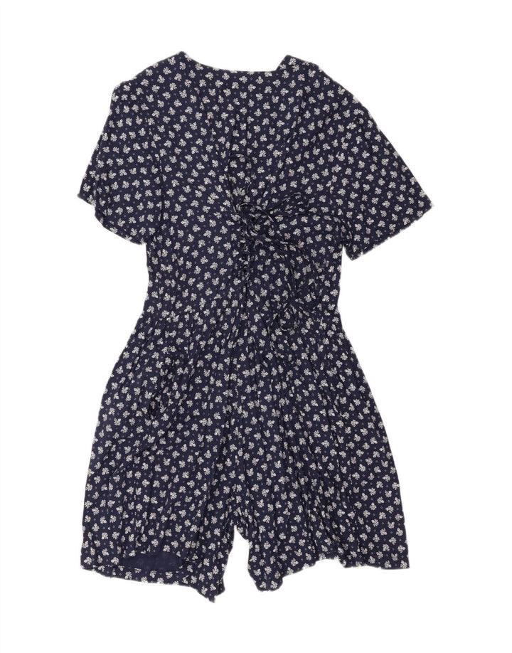 Vintage Dame Playsuit UK 20 2XL Navy Blue Floral Viscose