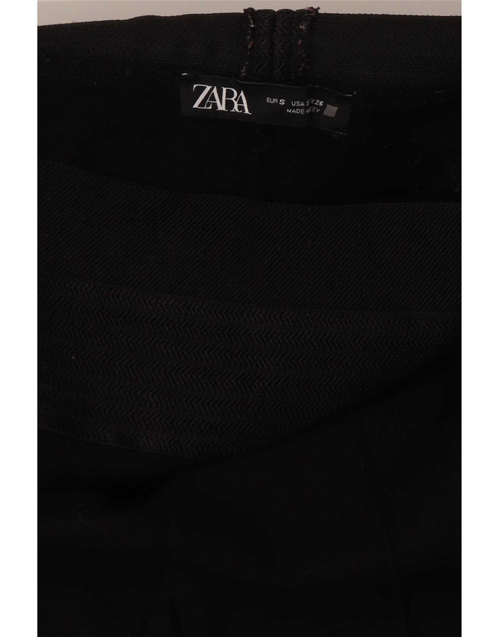 Zara Womens Crop Leggings UK 8 Small Black Herringbone