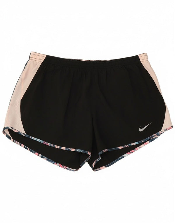 Nike Dame Dri Fit Sports Shorts UK 14 Large Black Colourblock Polyester