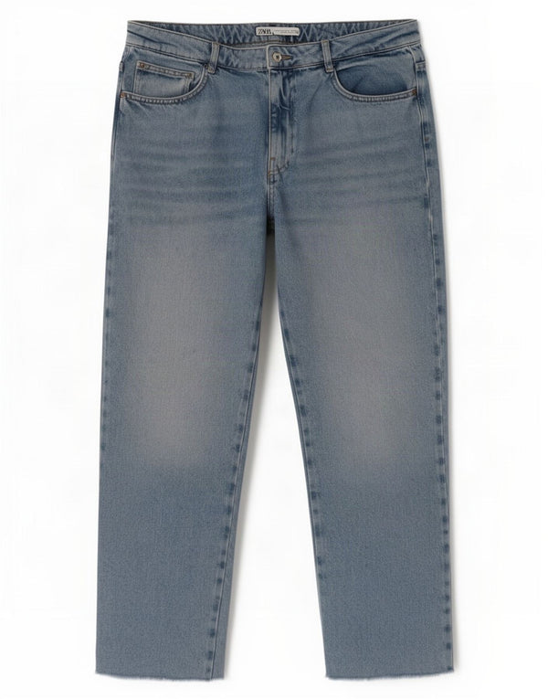 Zara Dame Straight Jeans EU 42 Large W32 L28 Blå Bomuld
