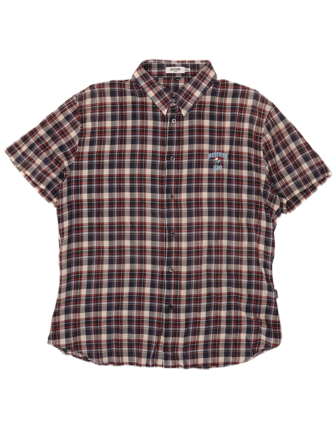 Moschino kortærmet herreskjorte 3XL marineblå ternet