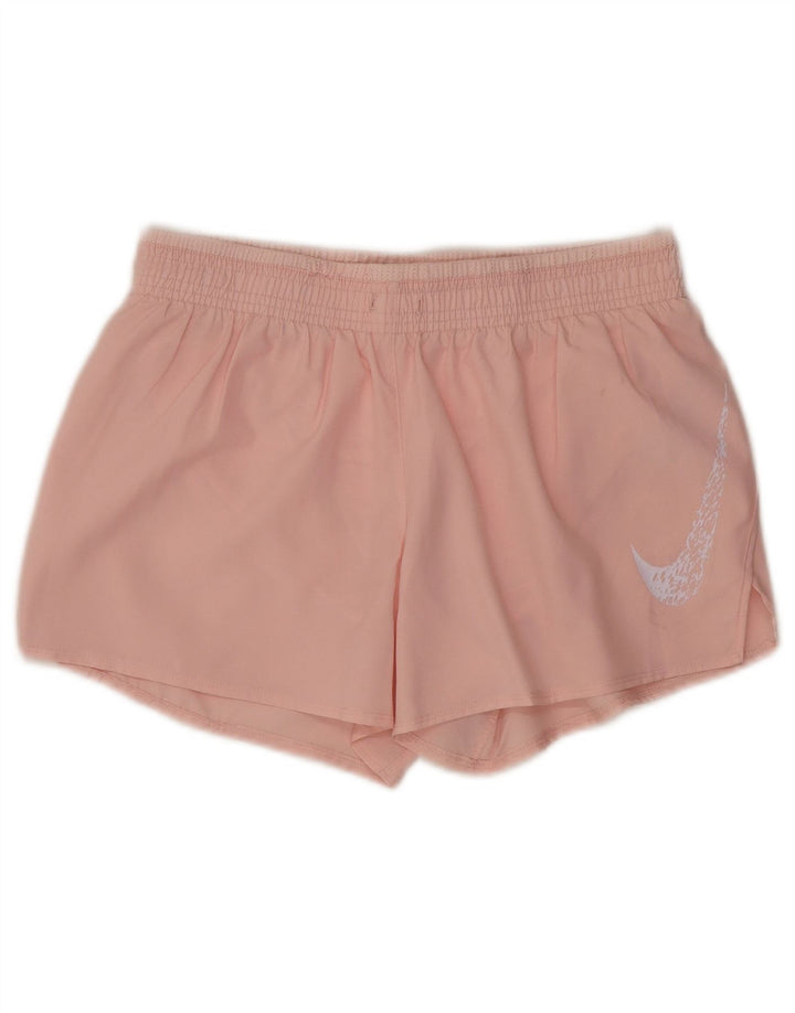 Nike Dame Dri Fit grafiske sportsshorts UK 10 Small Pink Polyester