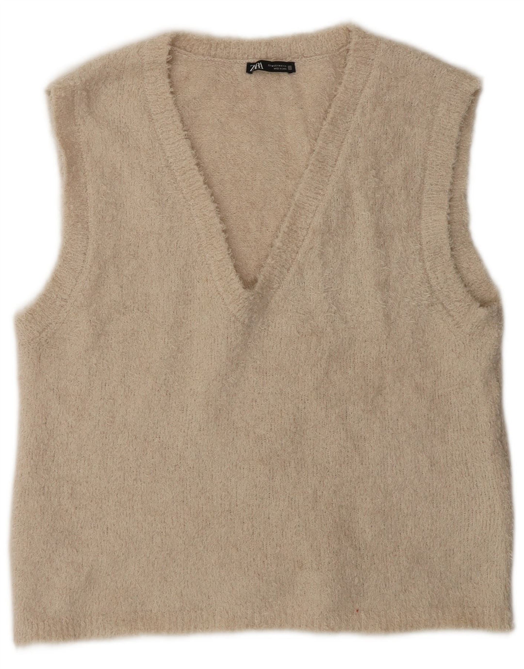Zara Dame Vest Tank Top UK 14 Medium Beige Polyester