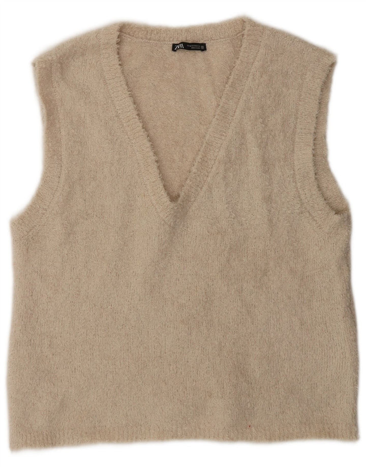 Zara Dame Vest Tank Top UK 14 Medium Beige Polyester