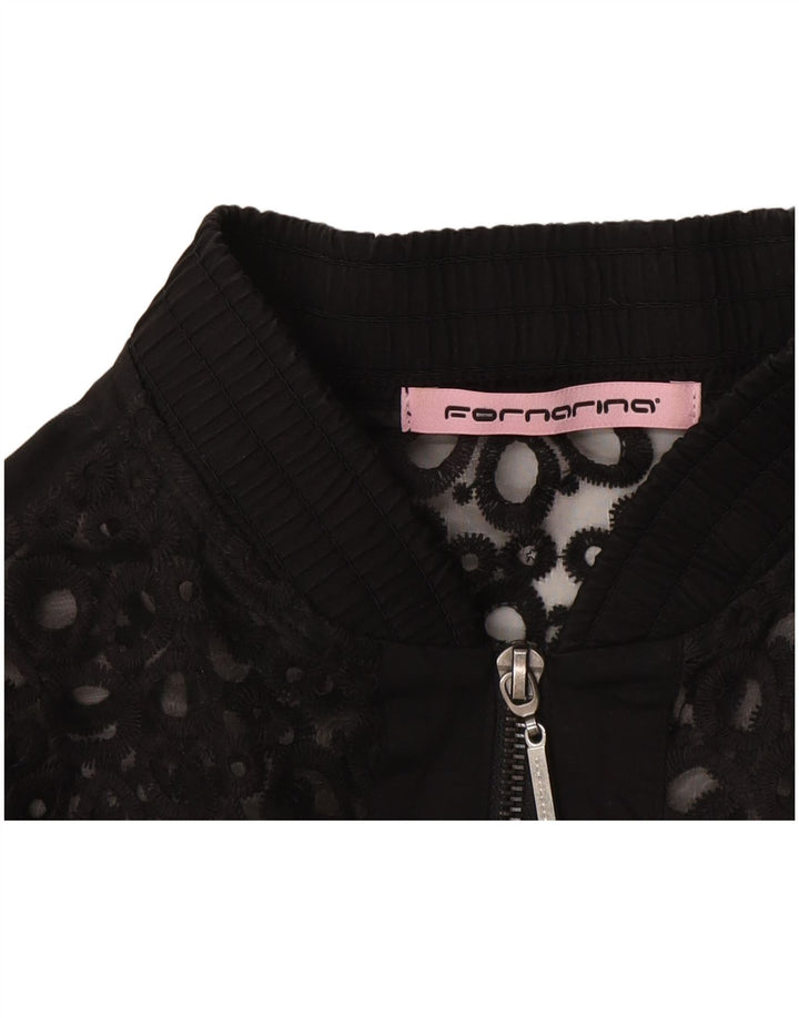 Fornarina Kvinder Blonde Bomber Jacket UK 12 Medium Black Floral