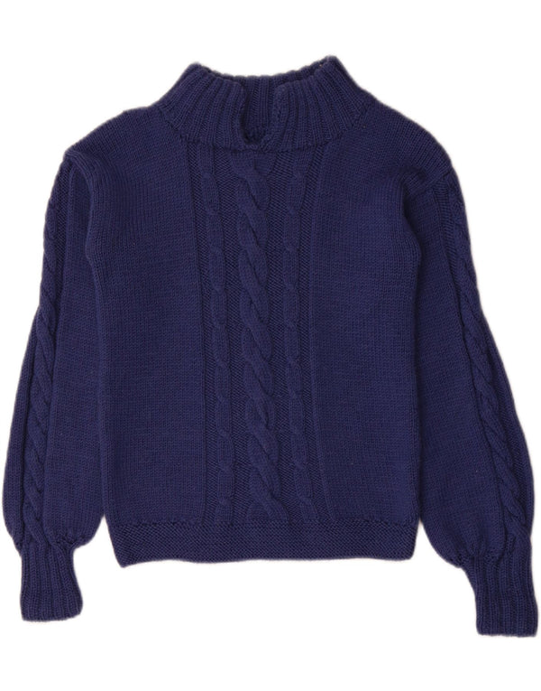 VINTAGE Dame Turtle Neck Sweater UK 10 Small Navy Blue