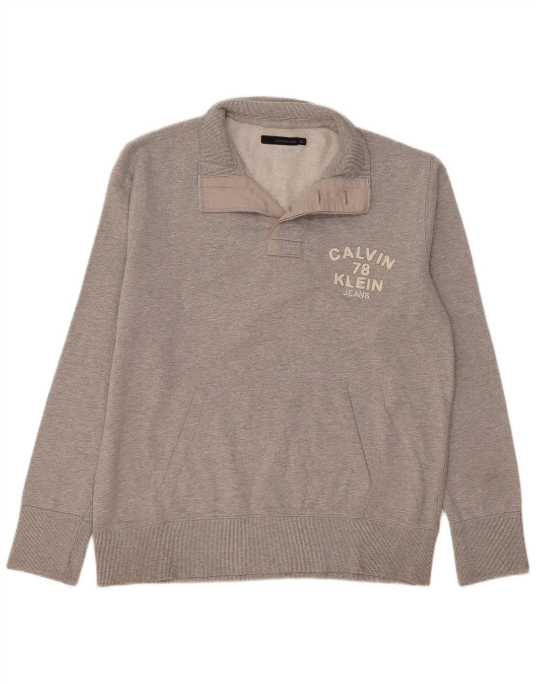 Calvin Klein Jeans Herre Grafisk Button Neck Sweatshirt Jumper 2XL Grå