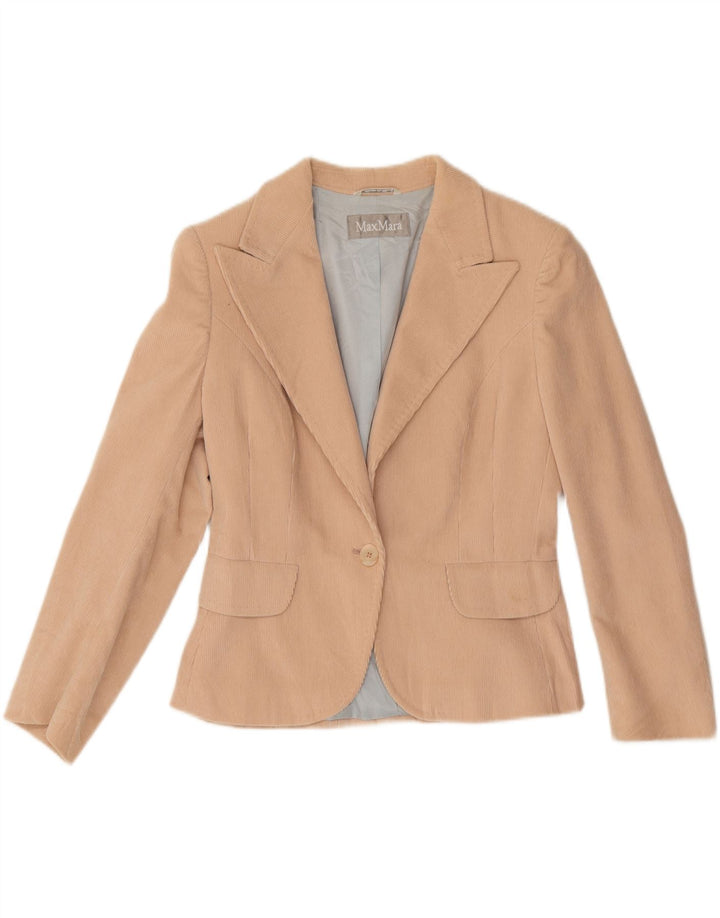 Max Mara Dame 1 Knap Corduroy Blazer Jakke UK 12 Medium Beige Bomuld