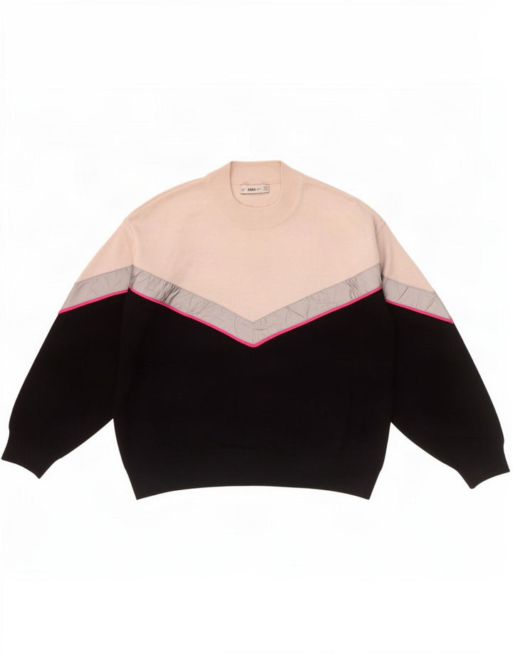 Zara Dame Turtle Neck Sweater UK 14 Medium Black Colourblock