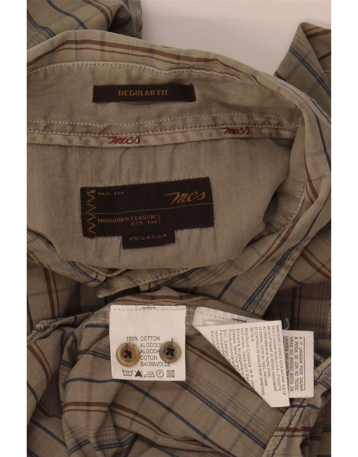 Marlboro Classics Herre Regular Fit skjorte 2XL Khaki ternet bomuld