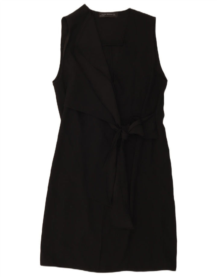 Zara Dame Sleeveless Wrap Dress UK 14 Medium Black
