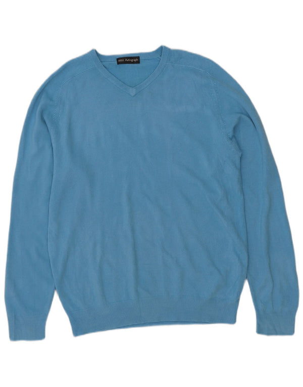 Marks & Spencer Herre Autograph V-hals sweater lille blå akryl