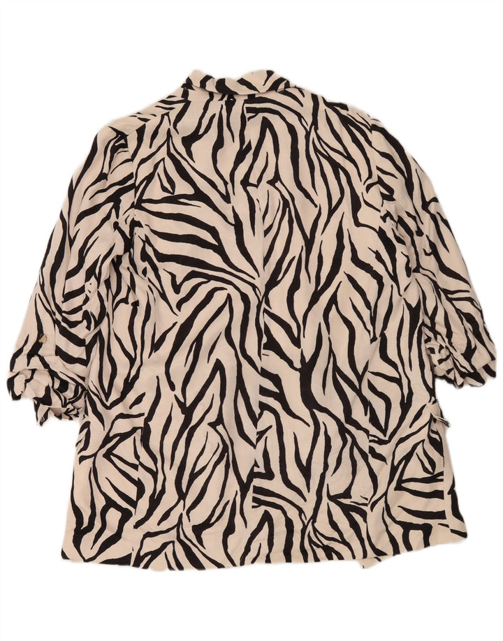 Zara Dame 3/4 ærmet åben blazerjakke UK 14 Medium White Animal Print
