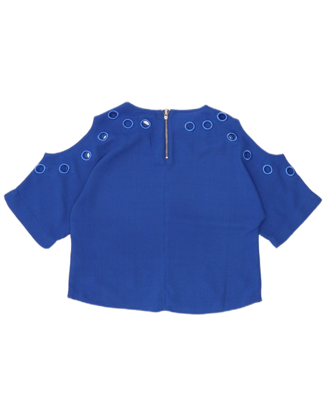 KAREN MILLEN Dame Oversized Crop Bluse Top UK 10 Small Blue Polyester