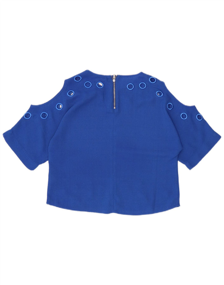 KAREN MILLEN Dame Oversized Crop Bluse Top UK 10 Small Blue Polyester