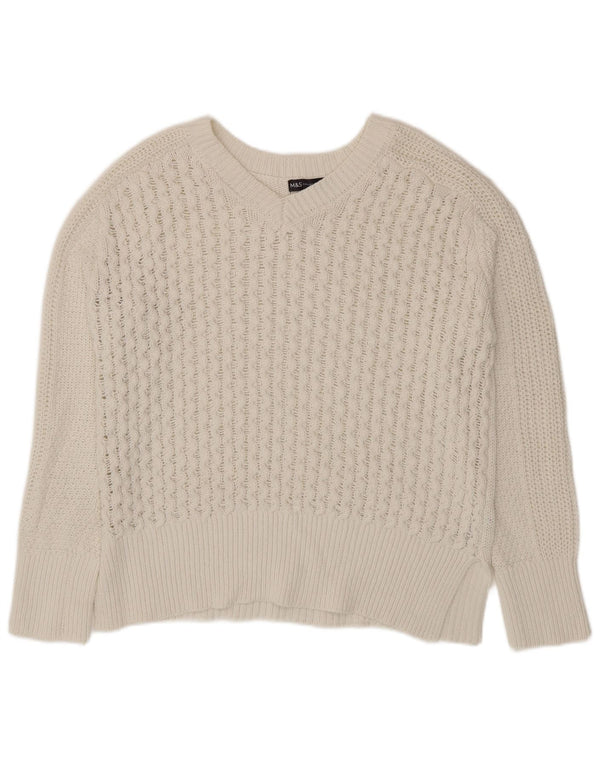 Marks & Spencer Womens V-Neck Jumper Sweater UK 16 Large White Cotton