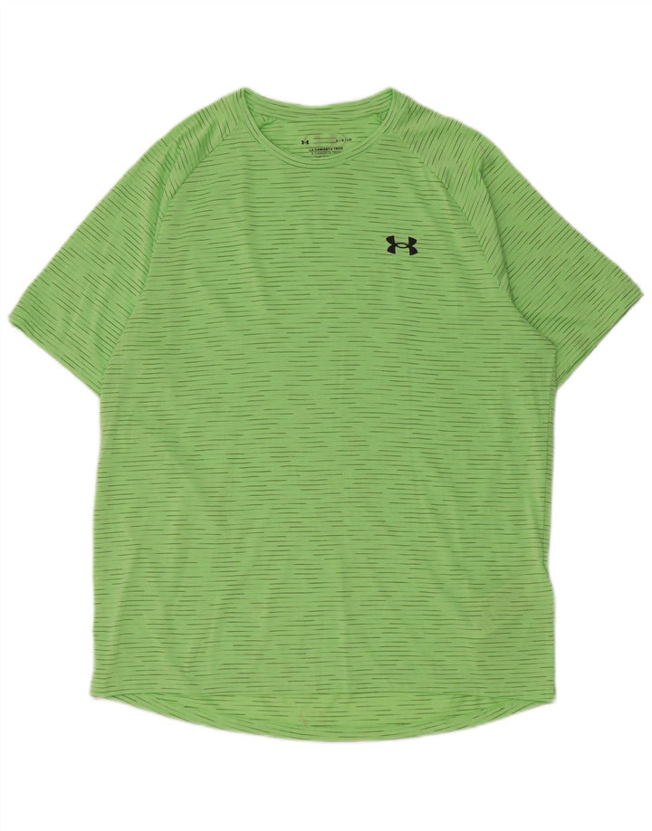 Under Armour Herre T-Shirt Top Stor Grøn Nålestribet Polyester