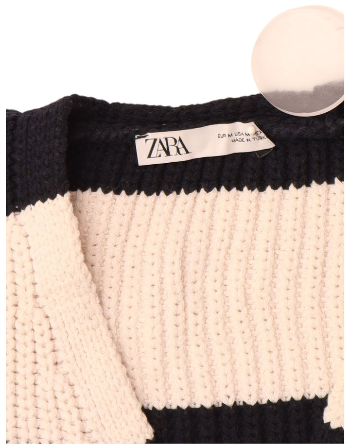 Zara Dame Vest Tank Top UK 14 Medium Off White Stribet polyester