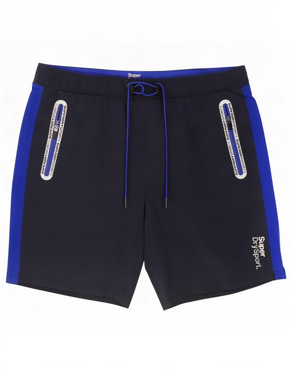 Superdry Mens Graphic Sport Shorts 2XL Navy Blue Colourblock Polyester