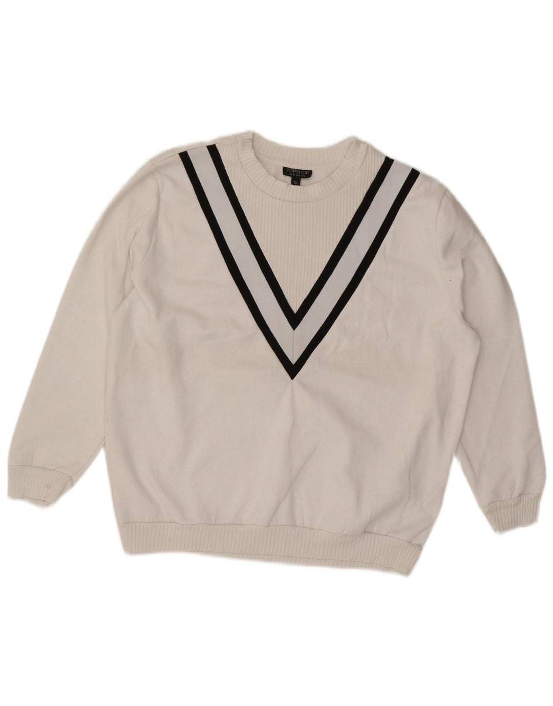 Topshop Dame Oversized Sweatshirt Jumper UK 12 Medium Hvid Stribet