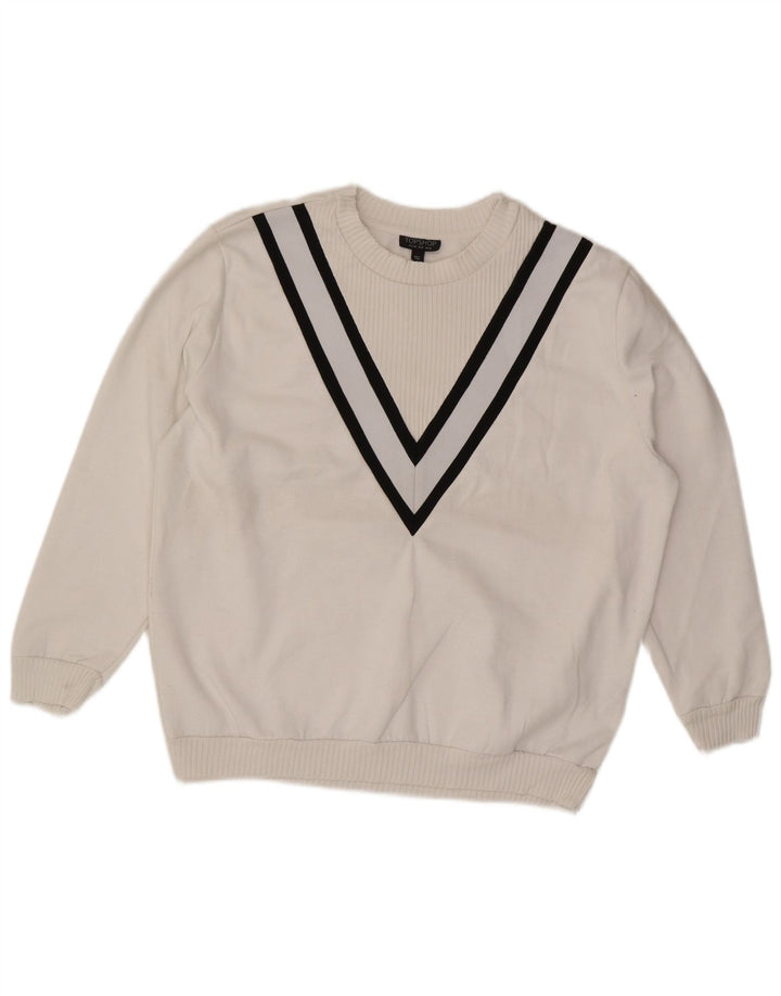 Topshop Dame Oversized Sweatshirt Jumper UK 12 Medium Hvid Stribet